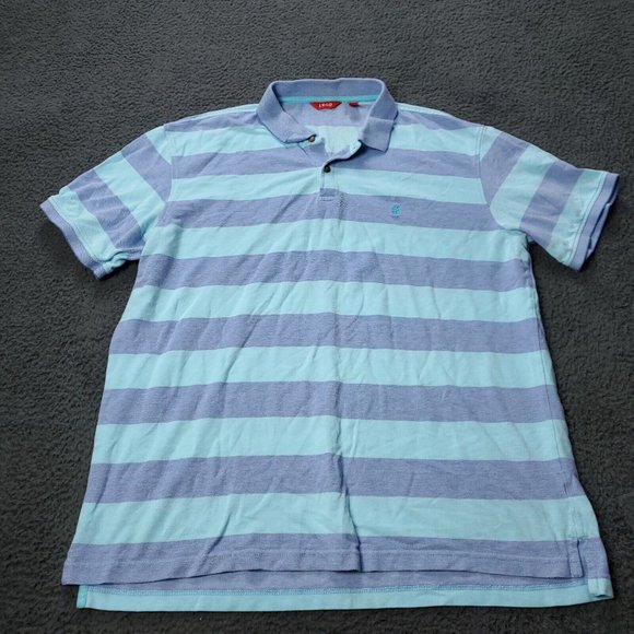 IZOD Polo Shirt Mens Size L Large Blue Striped Cotton  Short Sleeve - Picture 1 of 7